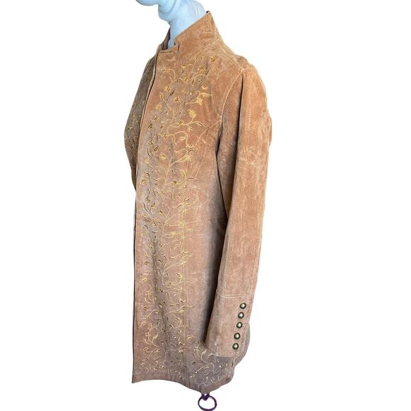 Prosper & Devine Women’s Brown Leather Suede Jacket Large Floral Embroidered - Picture 3 of 10